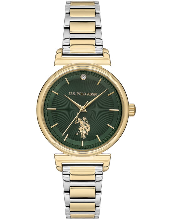 U.S. Polo Assn. U.S. Polo Assn. USPA2070-05  USPA2070-05 кварцевые женские часы зеленый циферблат, браслет нержавеющая сталь с ip-покрытием — вид спереди